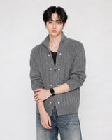 (UNISEX) Rivet Ribbed Knit Zip-Up