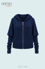 Mint Twist Hooded Knit Zip-Up