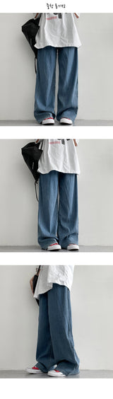 [Short, Basic, Long] [S~2XL] Robit サマーワイドピンタックデニムパンツ