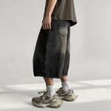 Spot Damage Crack Wash Denim Bermuda