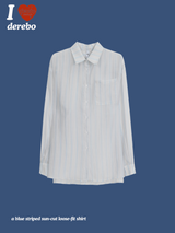 blue striped sun-cut loose-fit shirt