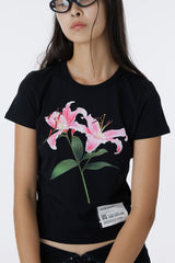 FLOWER CROP TOP (BLACK)