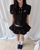 NEWALRIN Emblem Pin tuck Shirt Top