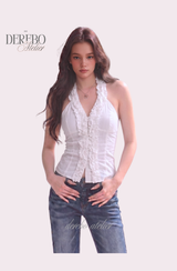 foam lace halterneck blouse