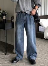 メインベーシックウォッシュドBBストレートフィットデニムパンツ