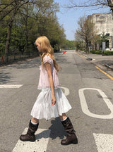 ホリン スカーフセット ドット リボン レース ブラウス