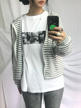 ストライプセミクロップフーデッドジップアップ