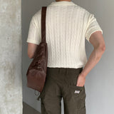 LMN シェフケーブルハーフジップアップ半袖ニット (5 colors)