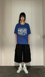 イージーロング ラウンド レタリング タトゥー グラフィック オーバーサイズ Tシャツ 3カラー