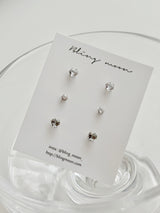 [3 set] surgical heart cubic earring set / 2 color / mini daily simple layered