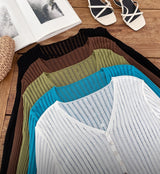 Hennua Half-Button See-Through Ribbed Cardigan