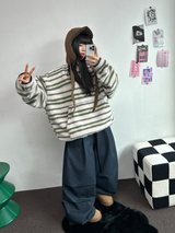 ツーピンタックリベットベルトバルーンロングパンツ🤎🖤💙3カラー