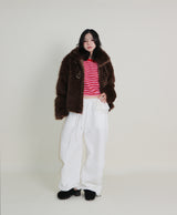 レイチェル 2ベルトディテールショート丈ファージャケット (Lining Quilted)