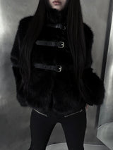 black buckle fur jacket