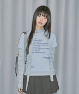 レイヤードストライプマフラーセットロングスリーブ - スカイブルー