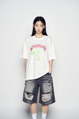 25SS ヘムラインデストロイドデニムショートパンツ グレー