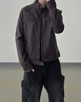 Kale Panel High-Neck Leather Jacket