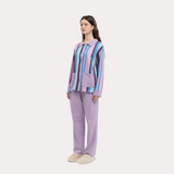 Royal Purple & Emerald Green Contrast Striped Sleep Set - 95% Cotton  Pajamas