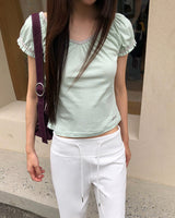 [ORIGINAL] Mori V-Neck Shirring Puff-Sleeve T-Shirt