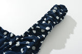 Navy Dotted Square Neck Flared Dress