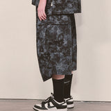 tiedye capri cargo shorts_black