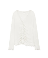 ASYMMETRIC SHIRRING LACE CARDIGAN DUSTY WHITE