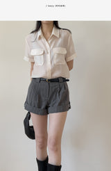 Pocket Organza See-through Short Sleeve Shirt