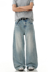 Washed Textured Straight Jeans