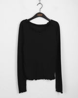 Nowell heart cutting see-through tencel wave u-neck long sleeve t-shirt