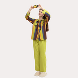 Royal Purple & Emerald Green Contrast Striped Sleep Set - 95% Cotton  Pajamas