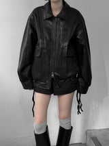 (unisex) パネルディープツーウェイレザージャケット