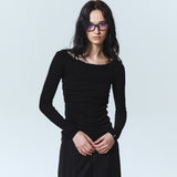 HALTERNECK LAYERED LONG SLEEVED TEE_BLACK