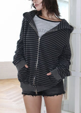 STRIPE WASHING HOOD ZIP-UP (2color)