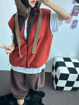 FLEECE LAYERED VEST ZIP UP💚💙🖤🧡4COLOR