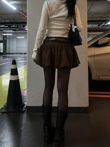 Suede Balloon Skirt Belt set