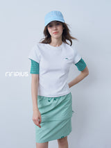 Riverstone Plus Fake Two-Piece Spliced Short Sleeve T-Shirt, Women Tailored Shoulder Slimming Summer Fitted Top