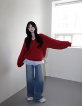 [MADE/6color] ポニー、Vネックのゆったりフィットトレーナー