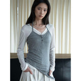Henley Stripe Halter Tie Lyocell Sleeveless Top
