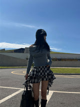 Bohemian uncut frill banding tartan check mini skirt (2 colors)