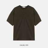 ワッフルヘンリーネックハーフTシャツ