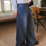 Bolf rivet point wide denim pants