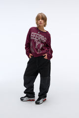 Weekend warrior typography printing stripe long sleeve (Red)