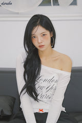 ワイドネックレタリングノーマルフィット長袖Tシャツ
