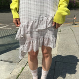 ソイフリルレースチェックビスチェスリーブレスドレス 1 カラー