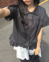 Dufen Frill Short-Sleeve Blouse