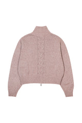 CABLE KNIT METAL LOGO ZIP-UP PINK