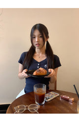 半袖ボタンスリムリブド半袖Tシャツ