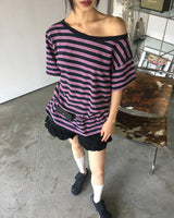 マットストライプワンショルダーオーバーサイズフィットTシャツ