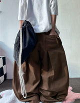 KOREAN/KEYRING 🤎 KEYRING BELT BALLOON WIDE COTTON LONG PANTS 🤎💚💛🖤 - 5 COLORS