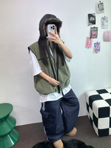 FLEECE LAYERED VEST ZIP UP💚💙🖤🧡4COLOR
